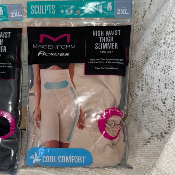 Maidenform Flexees Shapewear High Waist Thigh Slimmer 2XL Ultra firm Tan Black - Picture 3 of 5